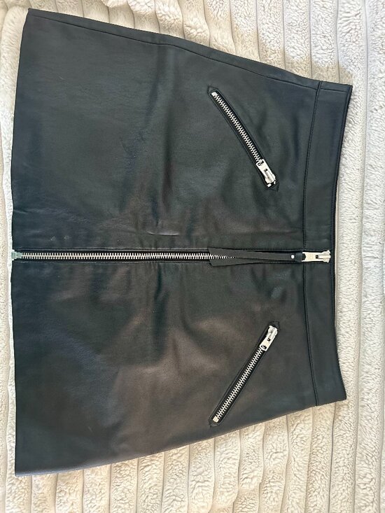 All Saints Dresses & Skirts - ALLSAINTS Black Faux Leather Mini Skirt US 10 Zipper Accent Lined Biker Style